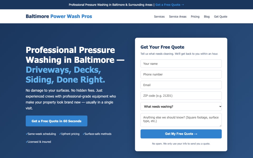 Baltimore Power Wash Pros home page